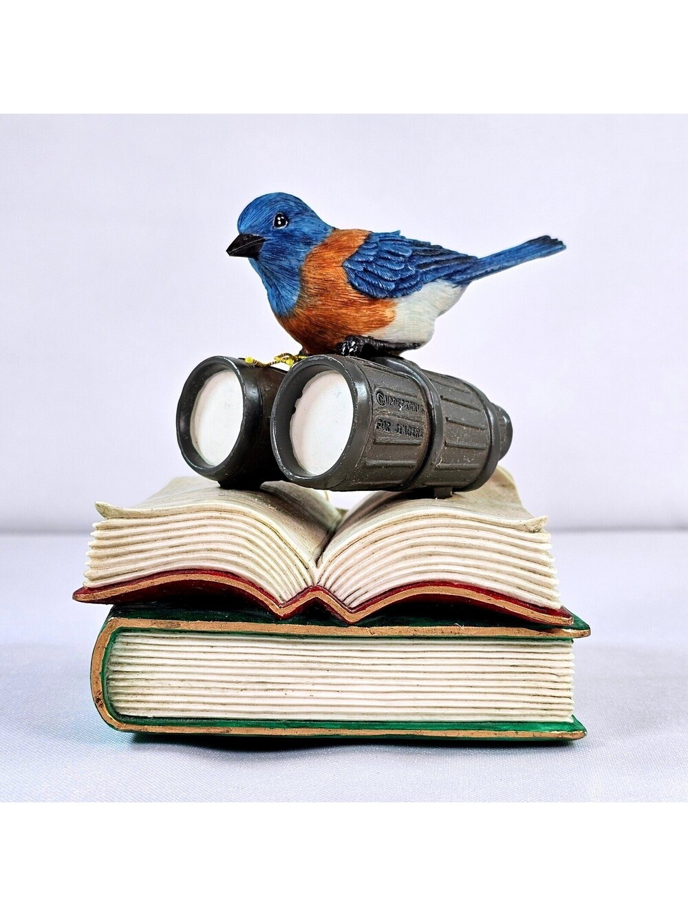 Otagiri Bird Watching Music Box Bluebird Binoculars Books Resin Figurine Vintage